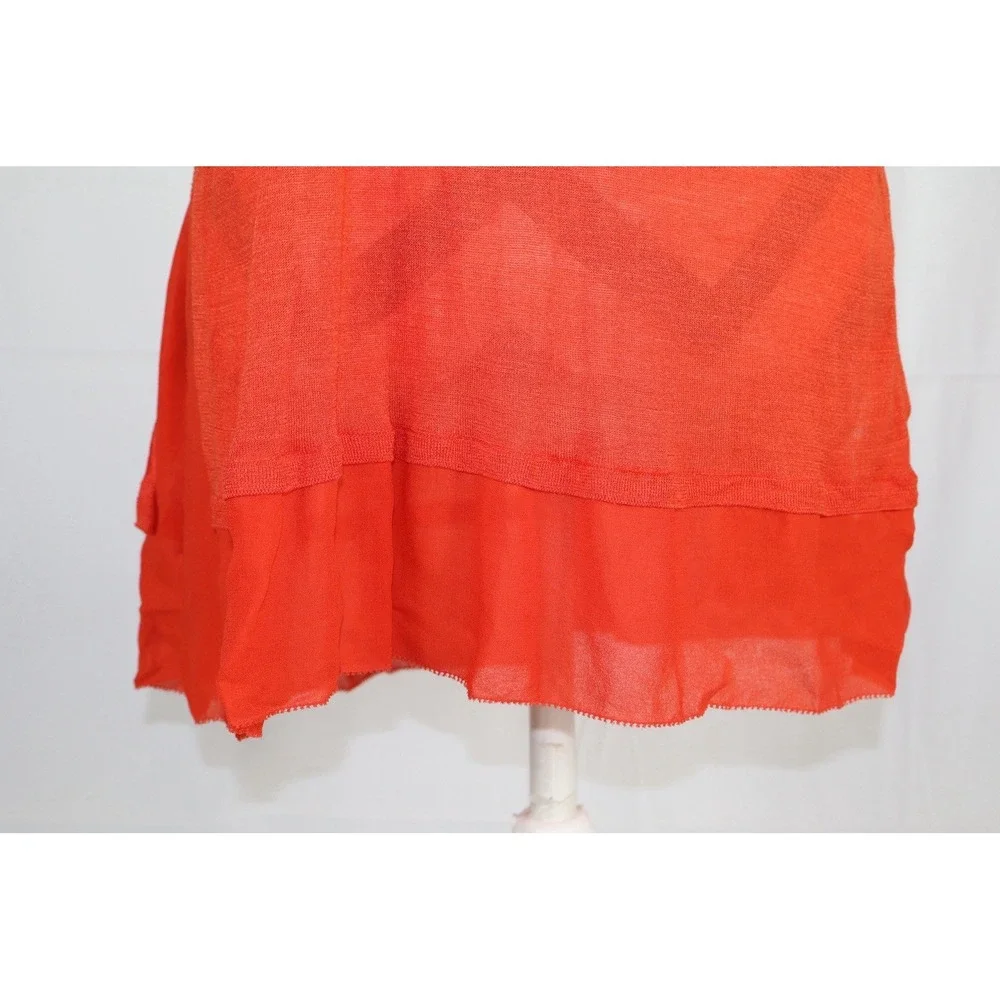 NWT Eileen Fisher Silk Tussah Jersey Chiffon Trim Tunic Top Red XS *READ*